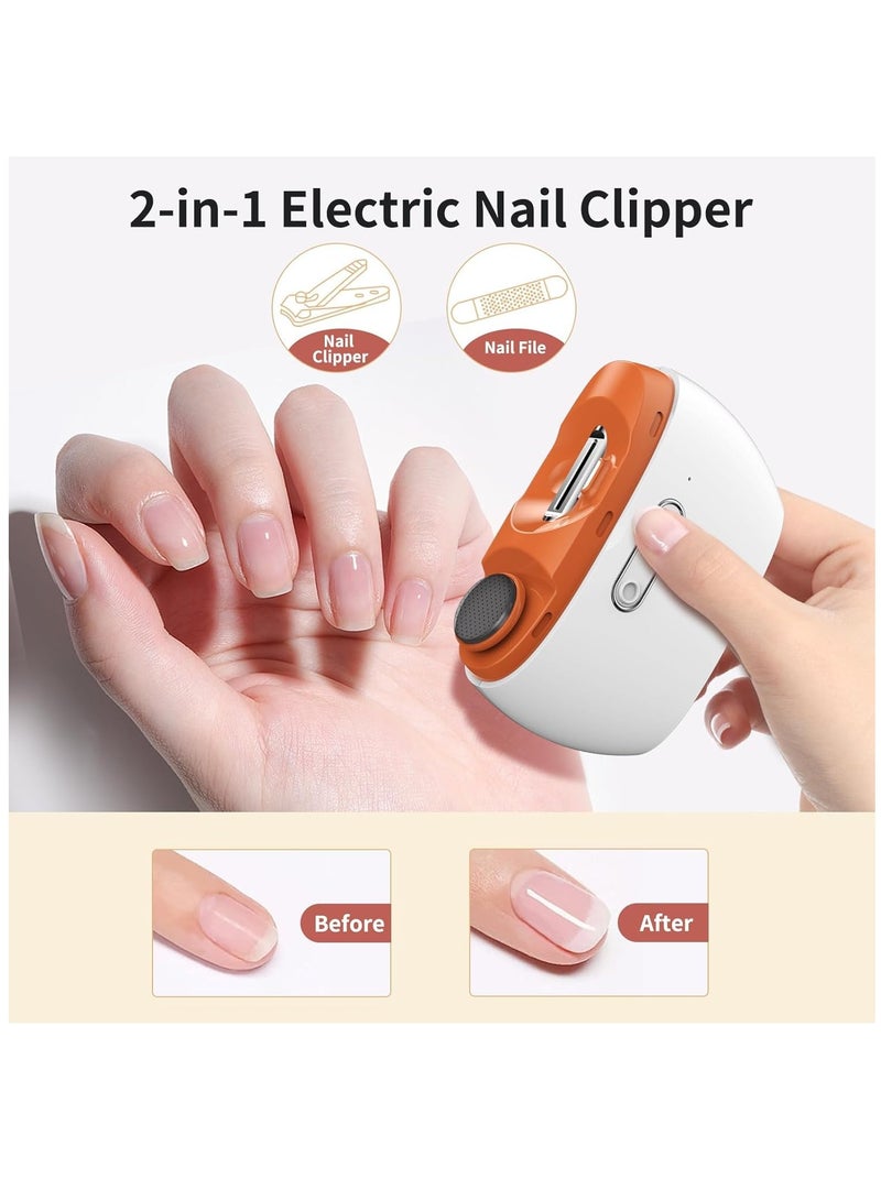 كابتن تيك Automatic Portable Electric Nail Clippers with Safety Design, 2 Speed Levels, Injury Prevention, Easy Trimming, Built-in Nail Storage, USB Rechargeable (Orange) - Image 2