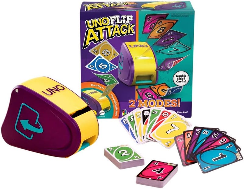 Mattel Games UNO Flip Attack Card Game with Launcher Unit & Double-Sided Deck for Kids, Families & Parties, 2-10 Players Ages 7+ - Image 1