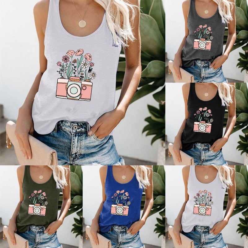 2023 cross-border Spring New Daisy women's summer cotton loose pullover vest T-shirt - Image 2