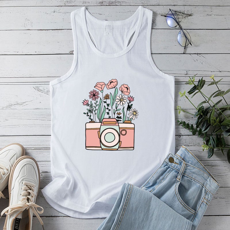 2023 cross-border Spring New Daisy women's summer cotton loose pullover vest T-shirt - Image 5