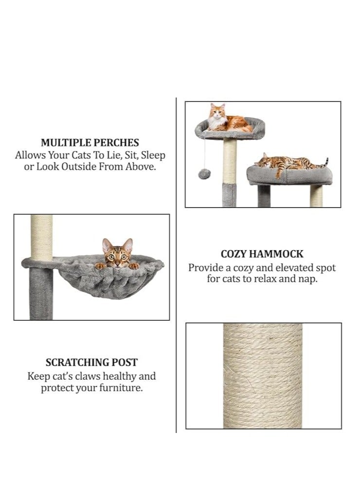 أن ان سي بيتس برج شجرة القطط مع لعبة تفاعلية، مجثمات قوية، أعمدة خدش وكرة تعليق، ملعب قطط متعدد المستويات بارتفاع 180 سم، سلم تسلق، وأرجوحة مريحة، سهل التجميع، (رمادي) - Image 3