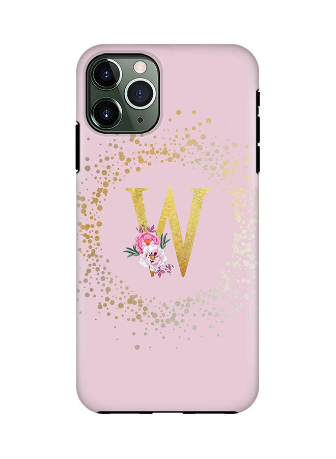 Stylizedd Monogram Tough Cover for Apple iPhone 11 Pro Case Custom Initials Letter Floral Pattern Tough Pro Dual Layer hybrid PC inner TPU protection Alphabet- W (Pink) - Image 1
