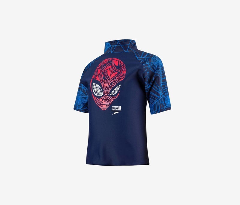 speedo تي شيرت سبايدر مان للأطفال الأولاد، لون أزرق داكن وأحمر