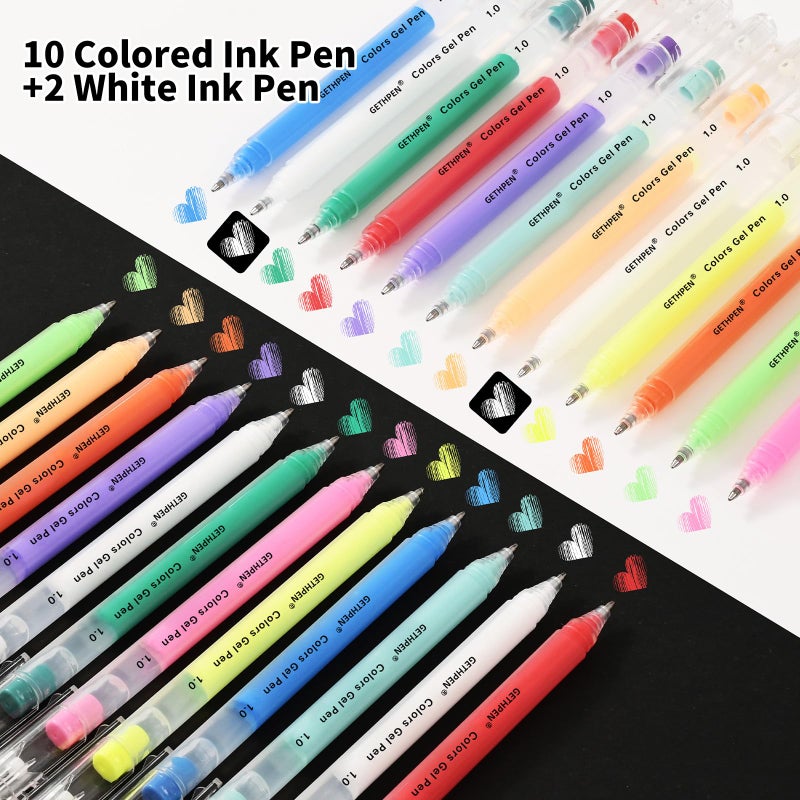 GETHPEN White Gel Pens 11-Colors Gel Pen Set for Black Paper Art, 1.0mm Extra Fine Tip Opaque Archival Ink Pens - 12 Pack Artists Gel Pens for coloring, Drawing, Sketching, Bullet Journaling, Card Making - Image 2