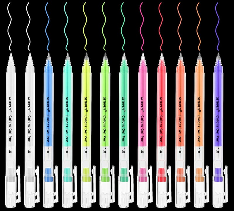 GETHPEN White Gel Pens 11-Colors Gel Pen Set for Black Paper Art, 1.0mm Extra Fine Tip Opaque Archival Ink Pens - 12 Pack Artists Gel Pens for coloring, Drawing, Sketching, Bullet Journaling, Card Making - Image 1