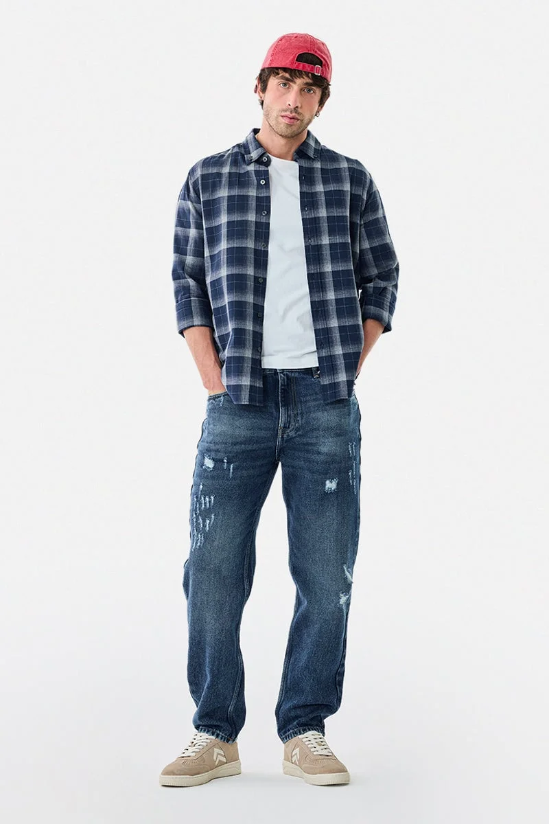 سنيتش قميص كاروهات قطن % بقصة ضيقة