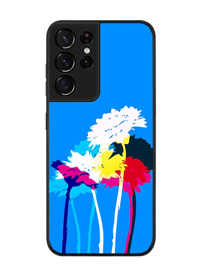 Stylizedd Rugged Black edge case for Samsung Galaxy S21 Ultra 5G Slim fit Soft Case Flexible Rubber Edges Anti Drop TPU Gel Thin Cover - Bleeding Flowers (Blue) - Image 1