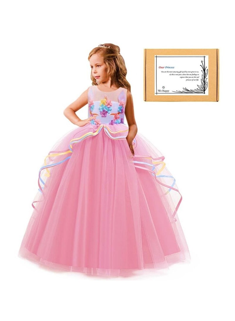 We Happy Girls Unicorn Floral Birthday Party Dress Princess Tutu Costume - Image 1