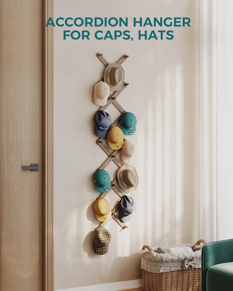 OROPY Wood Accordion Wall Hanger, Expandable Coat Rack Wall Mount with 20 Pegs, Expanding Hat Rack for Wall Walnut Color - Image 5