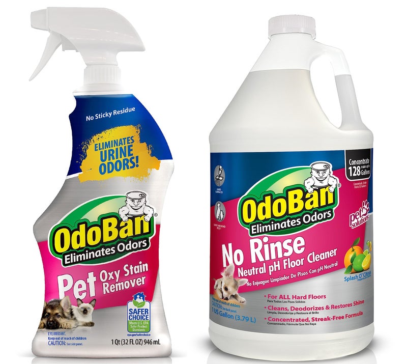 OdoBan Pet Solutions No Rinse Neutral pH Floor Cleaner Concentrate, Made in the USA, 1 Gallon, and Oxy Stain Remover, 32 Ounce Spray - Image 1