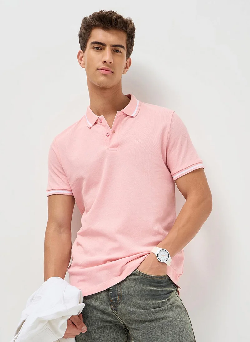 Urbano Fashion Men's Dusty Pink Solid Regular Fit Half Sleeve Cotton Polo T-Shirt