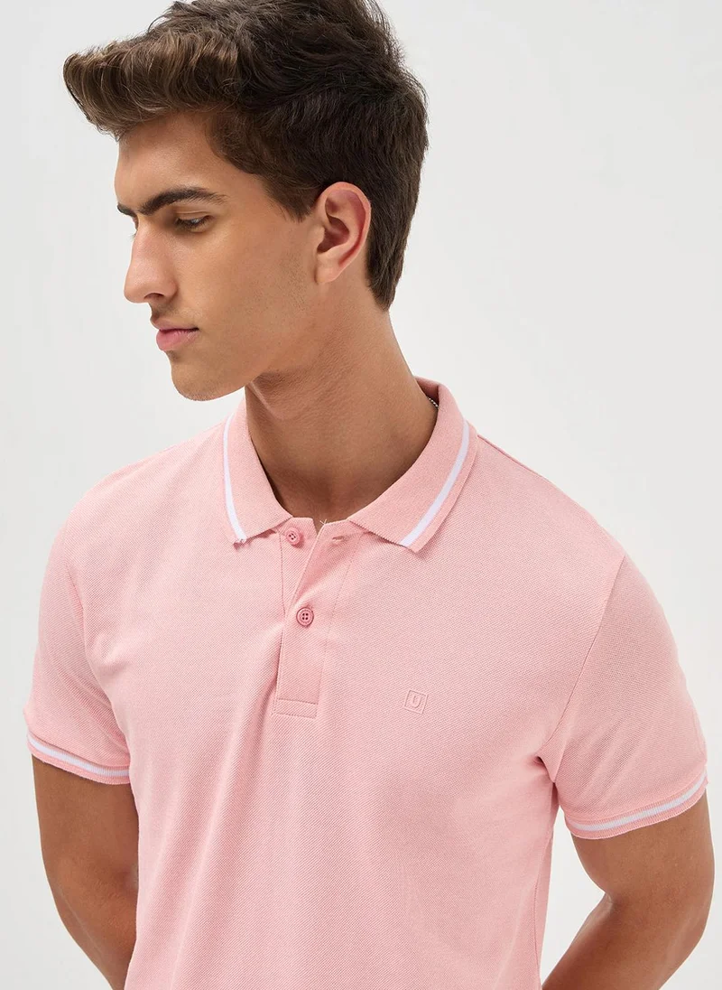Urbano Fashion  Urbano Fashion Men's Dusty Pink Solid Regular Fit Half Sleeve Cotton Polo T-Shirt for Men | Best Price UAE