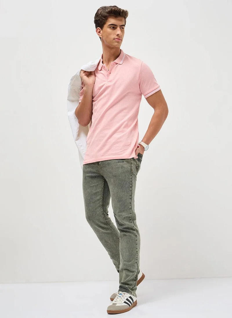 Urbano Fashion  Urbano Fashion Men's Dusty Pink Solid Regular Fit Half Sleeve Cotton Polo T-Shirt for Men | Best Price UAE