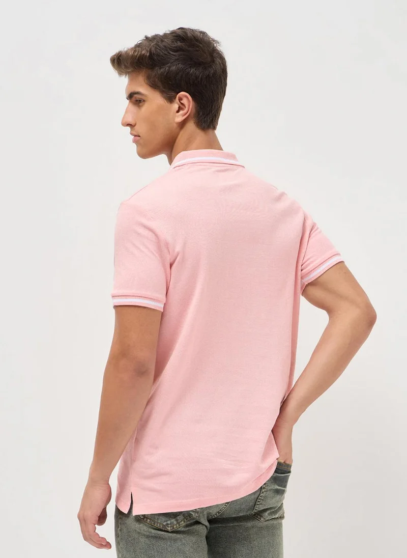 Urbano Fashion  Urbano Fashion Men's Dusty Pink Solid Regular Fit Half Sleeve Cotton Polo T-Shirt for Men | Best Price UAE