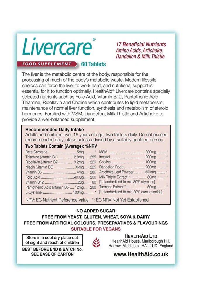 Health Aid HealthAid Liver Care – 60 Tablets, Herbal Support for Liver Function & Detox  - Image 2