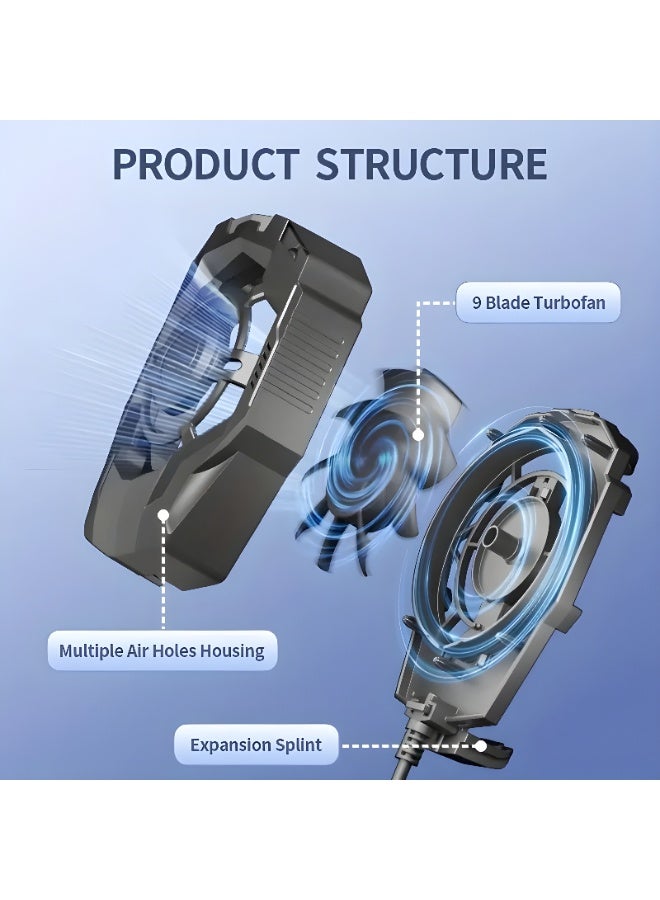 F18 Mobile Fan Super Speed Cooling Powerful Fan - Colorful Light - Flexible Design with Expandable Feature to Fit All Phone Sizes - Made of ABS and Silicone - 5V Power - USB Cable - Black  - Image 2