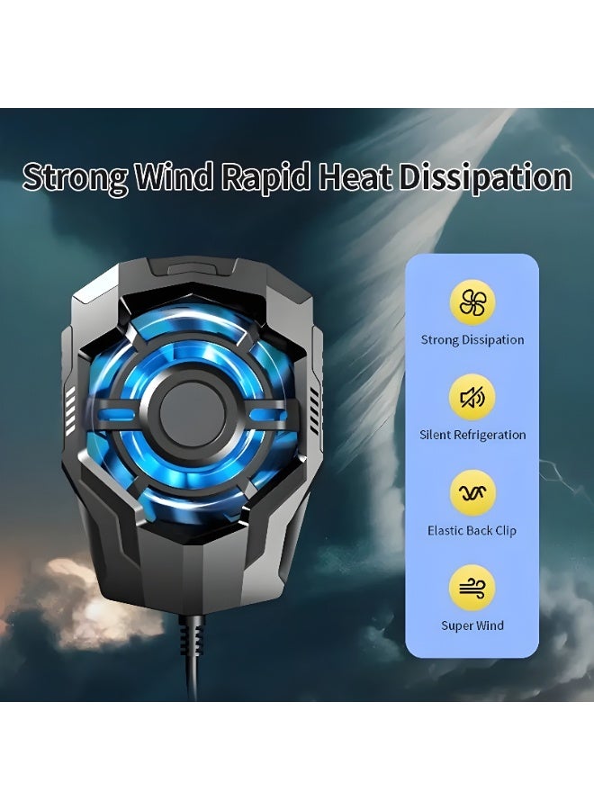 F18 Mobile Fan Super Speed Cooling Powerful Fan - Colorful Light - Flexible Design with Expandable Feature to Fit All Phone Sizes - Made of ABS and Silicone - 5V Power - USB Cable - Black  - Image 5
