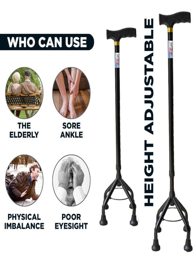 MCP Jindal Aluminium Elevated Black Quadripod Adjustable Four Legged Walking Stick for Old People Support, Men, Women, 4 Leg Cane Stick (Black) - Image 2