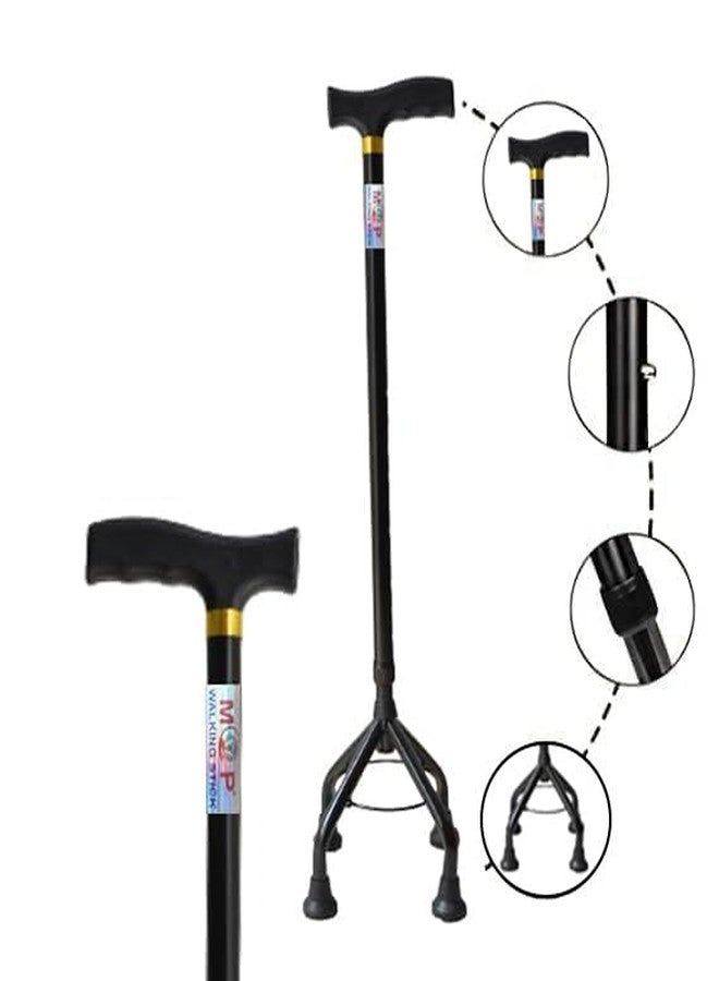 MCP Jindal Aluminium Elevated Black Quadripod Adjustable Four Legged Walking Stick for Old People Support, Men, Women, 4 Leg Cane Stick (Black) - Image 1