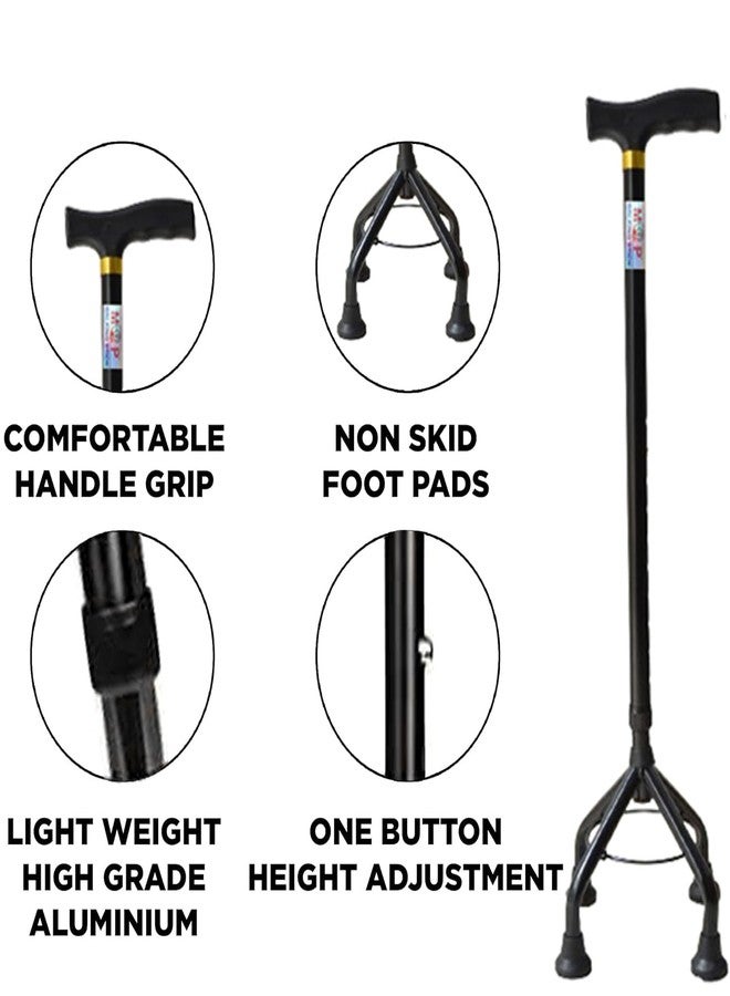 MCP Jindal Aluminium Elevated Black Quadripod Adjustable Four Legged Walking Stick for Old People Support, Men, Women, 4 Leg Cane Stick (Black) - Image 3