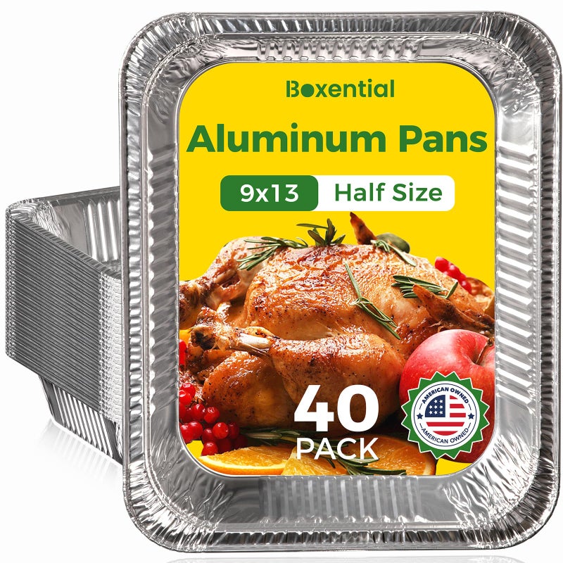 9x13 Aluminum Pans 40 Pack Extra Heavy Duty Half Size Disposable Aluminum Foil Pans Deep Baking Pans for Cooking Roasting Heating and Steam Tables