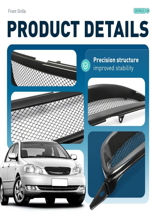 ALMULOO Front Grille Compatible with 2003-2007 Toyota Corolla Bumper Hood Grill Mesh Black Powder Coated - Image 4