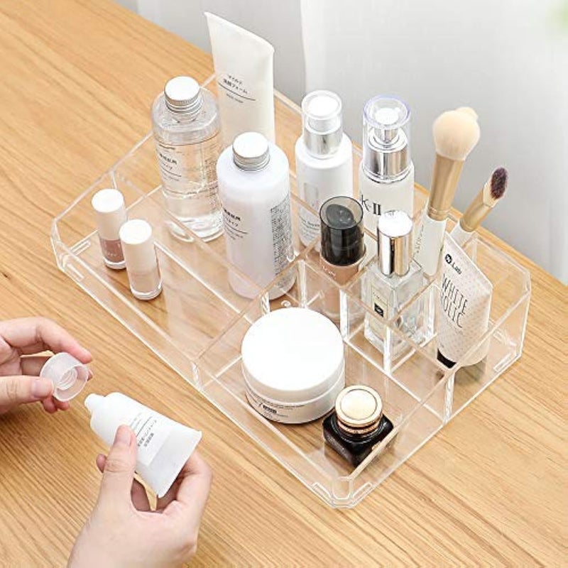 Sooyee Clear Makeup Organizer,9 Spaces Vanity Organizer Cosmetic Display Cases for Lipstick,Makeup Brushes and Skin Care Products,Plastic Makeup Storage - Image 1