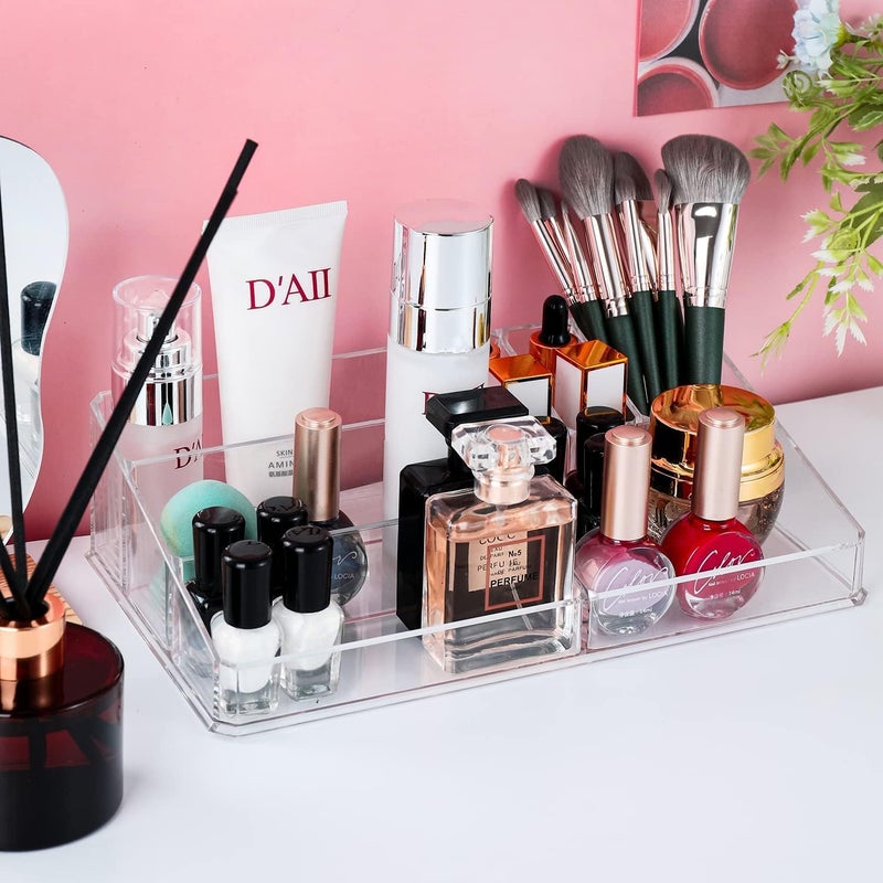 Sooyee Clear Makeup Organizer,9 Spaces Vanity Organizer Cosmetic Display Cases for Lipstick,Makeup Brushes and Skin Care Products,Plastic Makeup Storage - Image 2