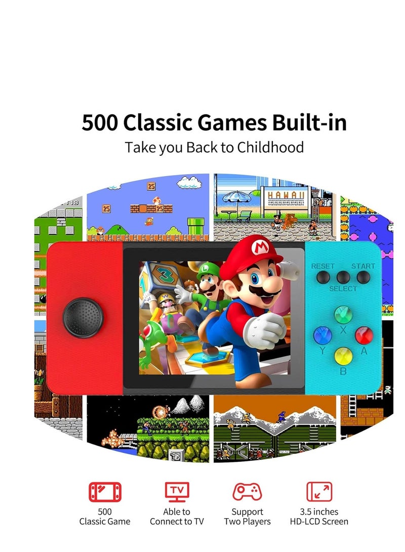 Portable Retro Handheld Game Console with 500 Games, 3.5 Inch Screen, 1200mAh Battery, EVA Case, Supports Two Players and TV Connection, Perfect Gift for Kids - Image 2