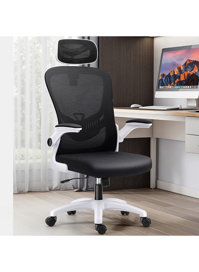 كرسي مكتب مريح، كرسي مكتب شبكي مريح، كرسي مكتب شبكي قابل لتعديل الارتفاع مع دعم لأسفل الظهر وعجلات للدراسة والألعاب، كرسي كمبيوتر دوار للمنزل والمكتب، V3 (أبيض) - Image 3