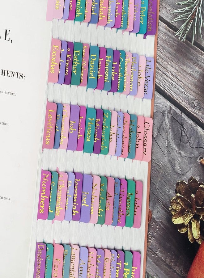 Ubenic Gold Foil Purple Bible Tabs, 100 PCS Large Print Laminated Bible tabs for Adults Kids, Easy to Read, Simple Installation, Bible Journaling Tabs - Image 1