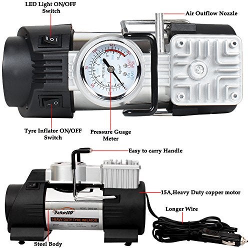 Oshotto أوشوتو 12 فولت - ضاغط هواء مزدوج الأسطوانة للاستخدام الثقيل - هيكل فولاذي - Image 3