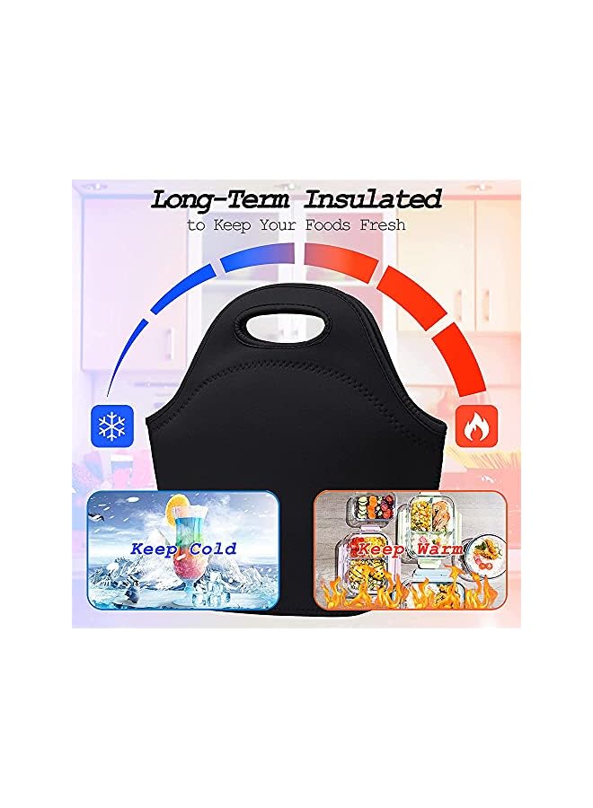 Zaboon Bag Elecdon Neoprene Lunch Bags Thermal Insulated Lunch Tote Bag Lightweight Insulated Reusable Washable Neoprene Picnic Bag For Women Men Student Lunch Box Bag (Black)  - Image 3
