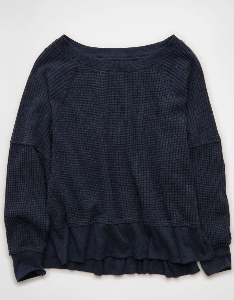 American Eagle  AE Big Hug Off-The-Shoulder Waffle Sweatshirt for Women | Best Price UAE