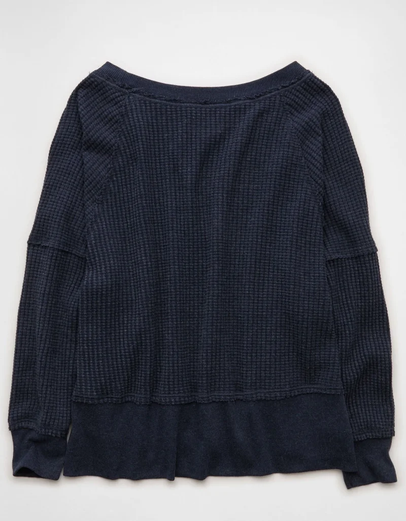 American Eagle  AE Big Hug Off-The-Shoulder Waffle Sweatshirt for Women | Best Price UAE