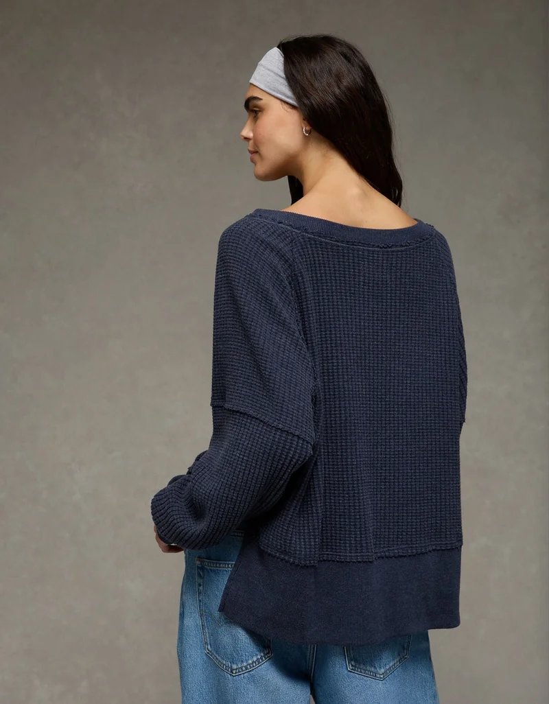 American Eagle AE Big Hug Off-The-Shoulder Waffle Sweatshirt