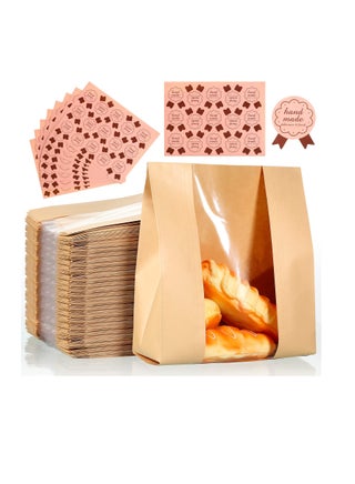 50 Pcs Bakery Bags with Window, Large Packing Loaf Bag, Brown Kraft Paper Bags, Bread Paper Bags for Homemade Bread Cookies Bagel Pastry Bakery Sandwich - Egg Sandwich Bags with 300 Pcs Stickers - pzsku/Z53C7EC87923DEF71C91AZ/45/_/1695632832/6501484a-94c7-456a-b046-ea165c14b0e3