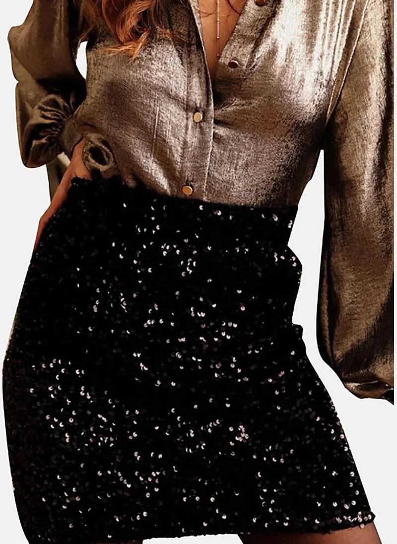 YUNIQEE Black A-Line Embellished Mini Skirt