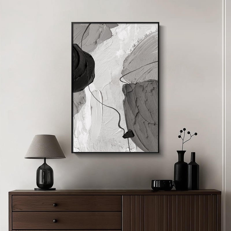 Cuspin Framed Black and White Abstract Canvas Wall Art, Large Modern Art Prints Paintings Artwork for Walls, Minimalist Gray Pictures for Living Room Bedroom Dining Room Office Bathroom Wall Decor 24x36 In - Image 4