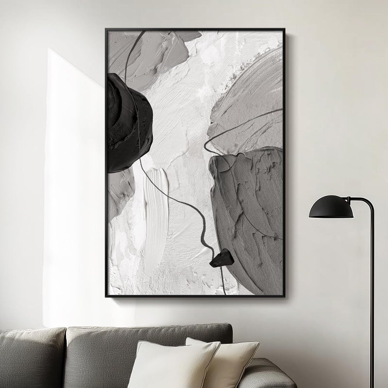 Cuspin Framed Black and White Abstract Canvas Wall Art, Large Modern Art Prints Paintings Artwork for Walls, Minimalist Gray Pictures for Living Room Bedroom Dining Room Office Bathroom Wall Decor 24x36 In - Image 1