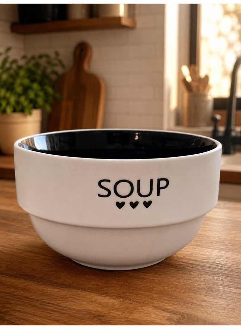 Set of 2 Premium Porcelain Soup Bowls – Modern Design with Fun Slogans – Classic Black & White - Image 2