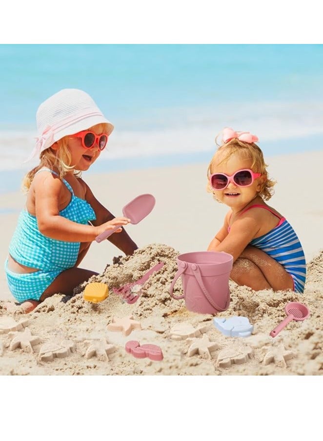 8 Pcs Silicone Beach Toys with Portable Beach Bag,Summer Kids Beach Set with Sand Toy Molds Shovel Bucket Set, Beach Sand Toys Toddler Sandbox Toys for Girl Kids Outdoor(Blue) - Image 5