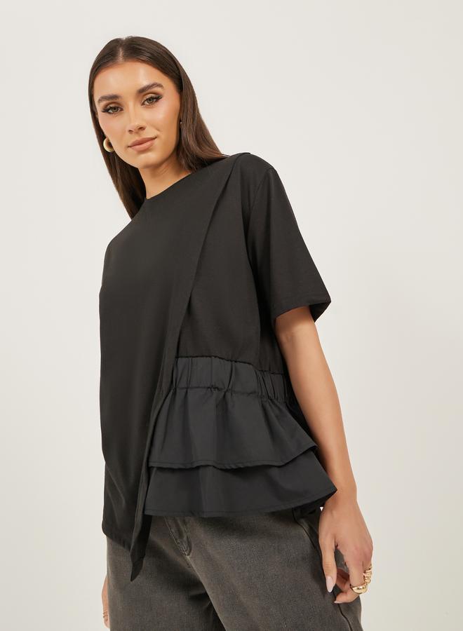 Styli Solid Ruffled Boxy T-Shirt  - Image 2