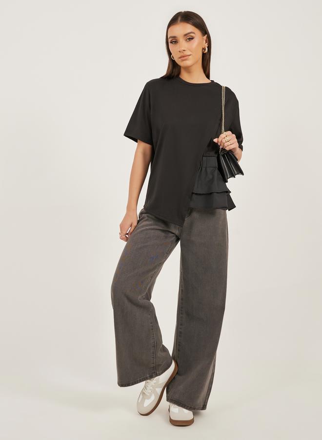 Styli Solid Ruffled Boxy T-Shirt  - Image 1