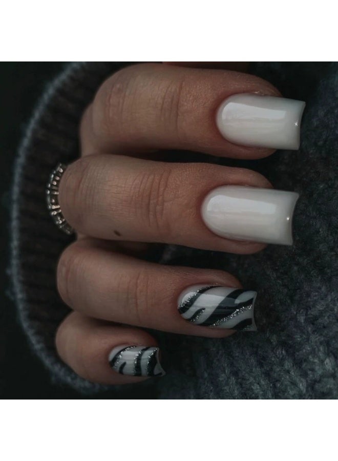 Goolsky 24PCS French Zebra-Striped Press-on Nails - Euro-American Style Wearable Fake Nail Tips - Image 1