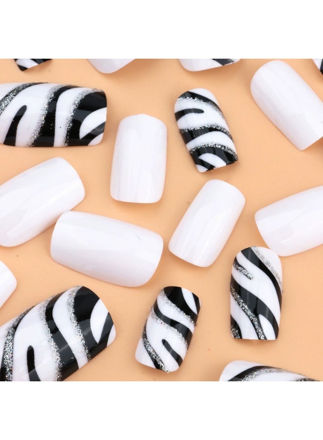 Goolsky 24PCS French Zebra-Striped Press-on Nails - Euro-American Style Wearable Fake Nail Tips - Image 2