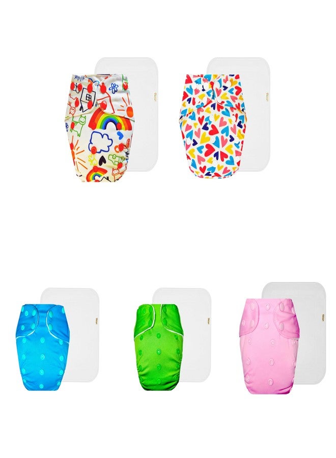 Dumbledo Premium Cloth Diaper with Cotton Insert (Pack of 5) | Hypoallergenic | Reusable & Washable | Quick Dry | Worry-Free Diapering | 3 Months - 3 Years | Unisex Baby - Image 1