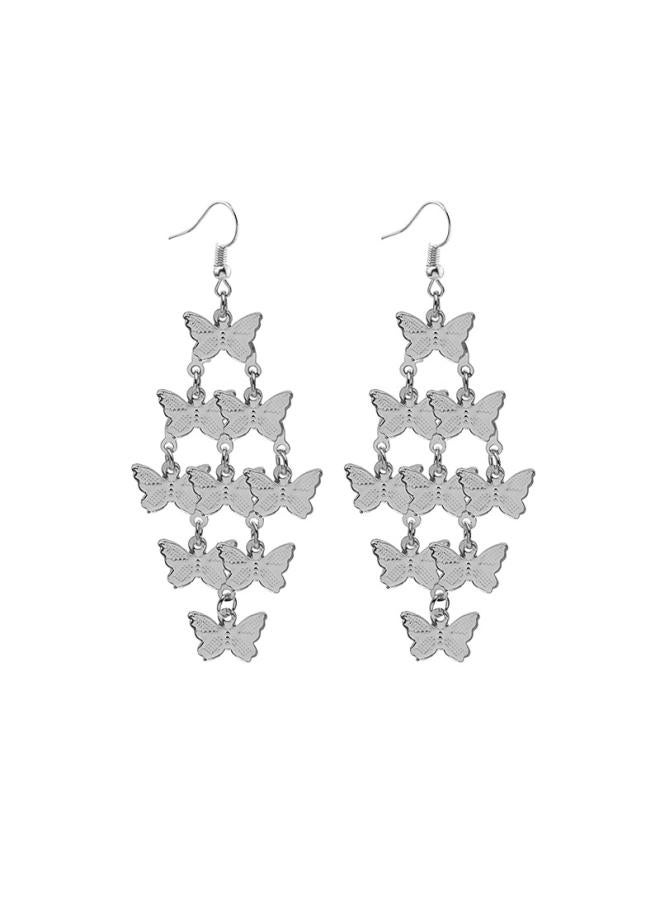 European And American New Multi-layer Metal Hollow Rose Diamond Geometric Butterfly Tassel Earrings Ethnic Long Earrings 