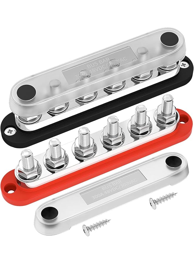 NALACAL 300A Bus Bar 12V Power Distribution Block With Cover, 6 X 3/8" (M10) Terminal Studs, Max 300V Ac, 48V Dc, Positive & Ground Busbar For Automotive, Car, And Boat - Image 1