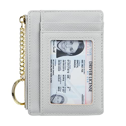 Cynure Women's Slim Minimalist Card Holder Coin Changes Purse Keychain Front Pocket Wallet With ID Window, Grey ID - Image 1